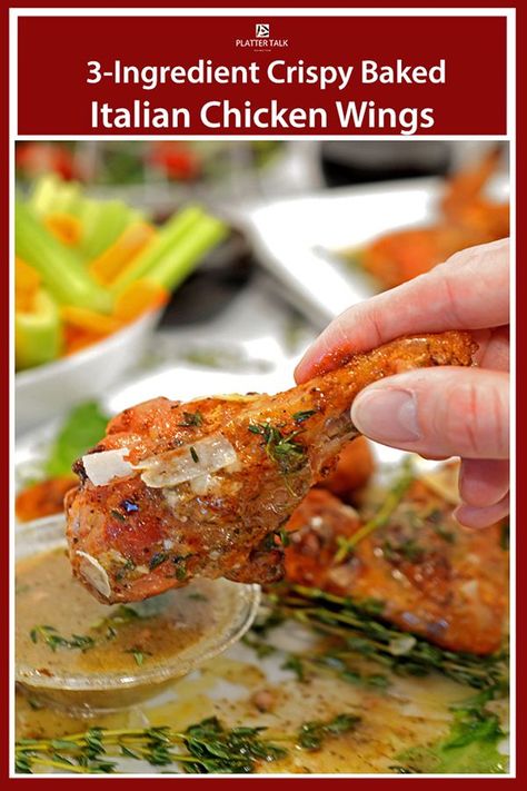 3 Ingredient Crispy Baked Italian Chicken Wings are a versatile and delicious recipe that you will want to make again and again. #crispy #easy #Italian #chickenwings #wings #ranch #3ingredients #baked #notfried #bbq #heatlhy #buffalo Italian Chicken Wings, Baked Crispy Chicken Wings, Baked Italian Chicken, Baked Crispy Chicken, Italian Dressing Chicken, Wing Recipe, Crispy Chicken Wings, Fried Chicken Wings, Baked Chicken Wings