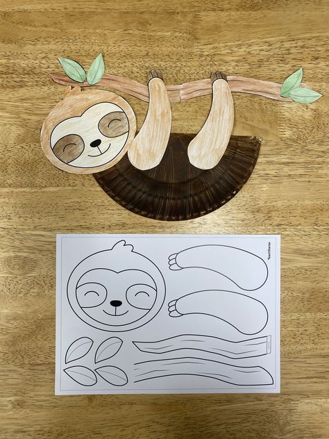 Jungle Paper Plate Craft, Sloth Paper Plate Craft, Preschool Animals Craft, Preschool Jungle Animal Crafts, The Great Jungle Journey Vbs Crafts, Paper Sloth Craft, Easy Jungle Animal Crafts, Rainforest Ideas For Preschool, Jungle Theme Ideas For Preschool