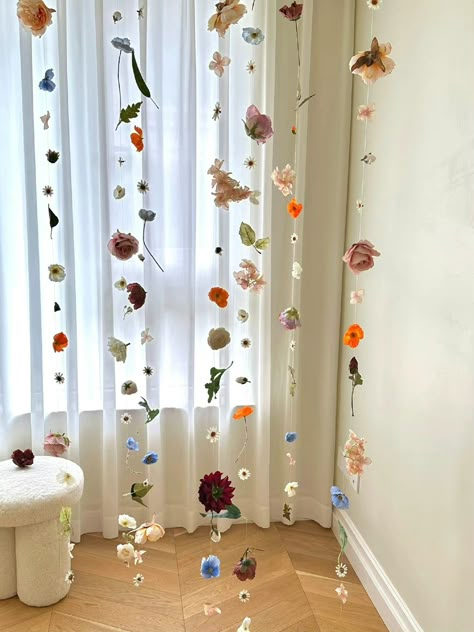 Floating Flower Curtain, Window Decor Ideas, Flower Curtain, Wedding Backdrop Design, Basic Mehndi Designs, Unique House Design, Floating Flowers, Unique Houses, Backdrop Design