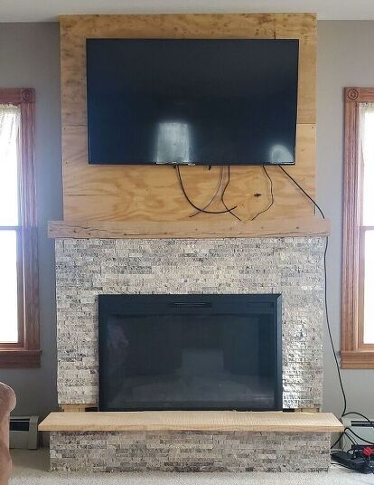 Electric Fireplace With Mantle Stone, Stone Fireplace Diy How To Build, Hearth Material Ideas, Diy Fireplace Surround For Gas Insert, Fireplace Tv Wall Plans, Stone And Wood Fireplace, Building A Fireplace, Tv Wall Unit Designs, Diy Stone Fireplace