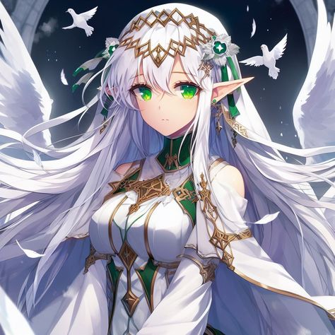 Anime White Hair Green Eyes, Anime Silver Hair, Anime Green Eyes, White Hair Green Eyes, Tessia Eralith, Oc Sheet Character Design, Emerald Green Eyes, Pirate Bay, Anime Elf