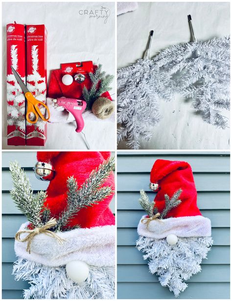 Christmas Tree Gnome Santa Wreath - Crafty Morning Santa Wreath Diy, Christmas Gnome Wreath, Santa Diy, White Xmas Tree, Tree Gnome, Crafty Morning, Christmas Decorations Centerpiece, Gnome Wreath, Christmas Crafts Diy Projects