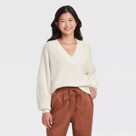 Layer Up: A New Day Women's V-Neck Pullover Sweater Oversized V Neck Sweater, Sweater Skirt Outfit, Criss Cross Sweater, Cross Sweater, Straight Fit Pants, Versatile Outfits, Day Cream, Sweater Making, Cozy Fashion