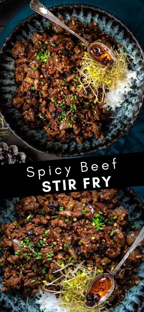 Ground Beef Mushroom Recipe, Eggplant Ground Beef, Spicy Beef Stir Fry, Beef And Mushroom Recipe, Chinese Eggplant Recipes, Beef Stir Fry Recipe, Recipe Eggplant, Beef With Mushroom, Minced Beef Recipes