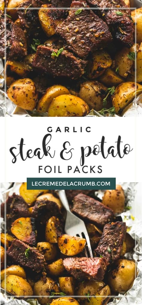 Steak And Potato Soup, Foil Pack Recipes, Dinner Easy Recipes, Foil Pack Dinners, Baked Steak, Garlic Steak, Steak Potatoes, Foil Pack Meals, Foil Packs