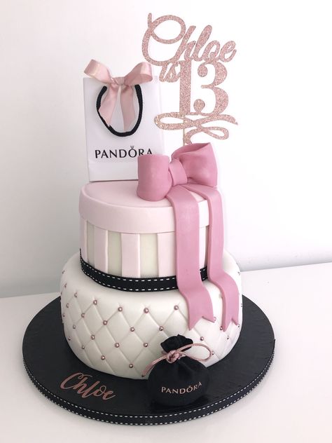 Cake Designs For 14th Birthday Girl, Birthday Cake Present, 13 Girl Birthday Cake, Pandora Cake Ideas, Sweet 13 Birthday Cakes, Cake For Girls Birthday 13, Birthday Cakes 13th Birthday, Cake Designs 16, Cake Ideas 13th Birthday