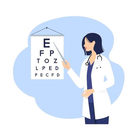 Cartoon girl ophthalmologist with chart ... | Premium Vector #Freepik #vector #oculist #ophthalmology #optometry #ophthalmologist Opthamologist Aesthetic, Ophthalmic Technician, Premium Vector Cartoon, At Hospital, Eye Pictures, Flat Design Illustration, Eye Test, Graphic Design Photoshop, Design Photoshop