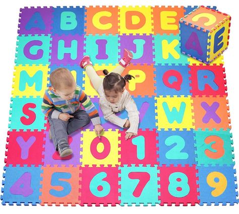 Amazon.com: Click N' Play, Foam Alphabet and Numbers Puzzle Play Mat, 36 Tiles (Tile size -12 x 12 inches): Toys & Games Bath Mat Diy, Kids Motor Skills, Outside Baby Showers, Baby Toys Diy, Puzzle Mat, Playroom Design, Baby Mat, Baby Nursery Decor, Alphabet And Numbers