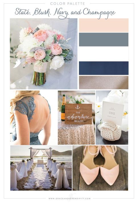 Champagne Wedding Colors, Blush Bouquet, Wedding Dress Champagne, Spring Wedding Colors, Wedding Palette, Wedding Theme Colors, Wedding Color Palette, Champagne Wedding, Navy Wedding