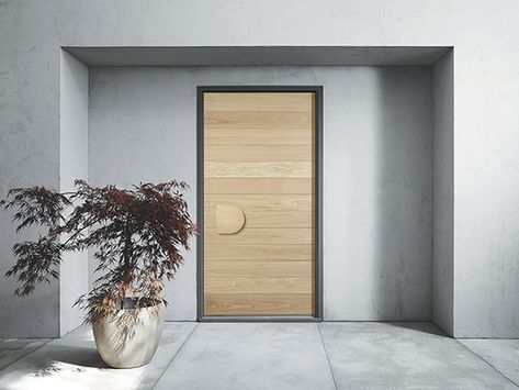 Horizontal planked Symmetrical Timber Front Door, Clarendon Homes, Door Treatments, Front Door Styles, Luxury Vinyl Tile Flooring, House Design Exterior, Entrance Door Design, Front Door Entrance, Timber Door