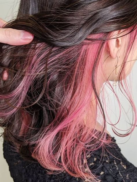 This Is Your Sign To Get Peekaboo/Hidden Highlights NOW! Under Hair Pink, Dye Under Hair, Under Hair Dye, Hair Dyed Underneath, Pink Hair Streaks, Pink And Black Hair, Blonde Dye, Pink Hair Dye, Hair Color Underneath