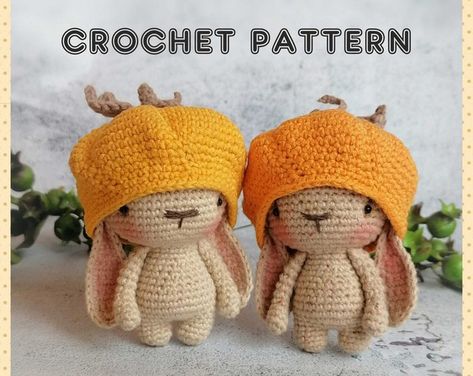 LittleCrochetToy | Etsy Pumpkin Hat Pattern, Crochet Deer, Crochet Best, Crochet Bunny Pattern, Crochet Dolls Free Patterns, Halloween Crochet Patterns, Kawaii Crochet, Crochet Lessons, Crochet Animal Patterns