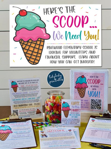 How to Run a Back to School Pto Ice Cream Theme Membership Drive – TidyLady Printables Pta Membership Drive Themes, Pto Back To School, Pto Membership Drive, Pta Themes, Pta Membership Drive, Pto Bulletin Board, Pto Membership, Cheer Fundraiser, Pta Volunteer