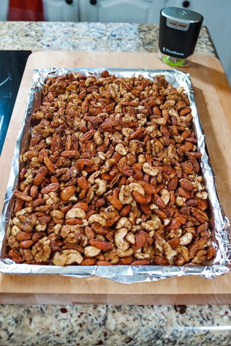 Candied Nut Mix for the Holidays Holiday Nut Mixes, Mix Nuts Recipes, Holiday Nuts Recipes, Nut Mix Recipe, Nut Mixes, Low Calorie Recipes Snacks, Holiday Meal Prep, Paleo Recipes Snacks, Nuts Gift