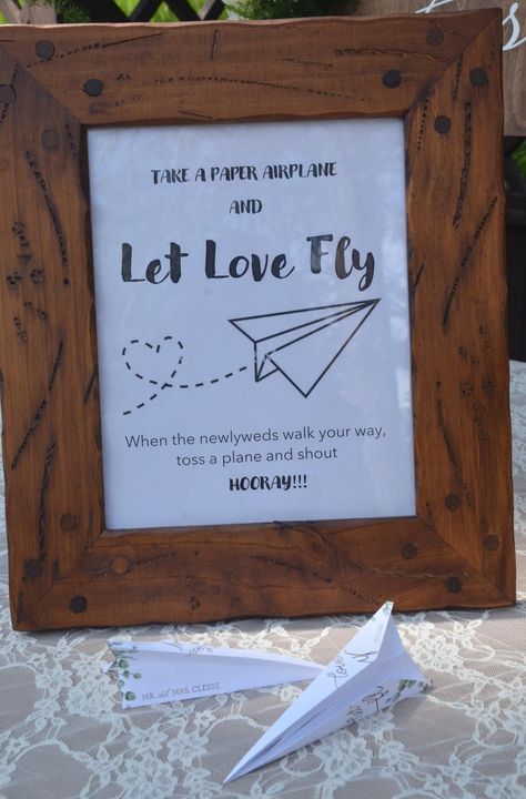 Airplane Engagement Party, Wedding Paper Planes, Paper Airplane Quotes, Paper Airplane Wedding Send Off, Plane Themed Wedding, Pilot Wedding Ideas, Plane Wedding, Airplane Hangar Wedding, Aviation Wedding Theme