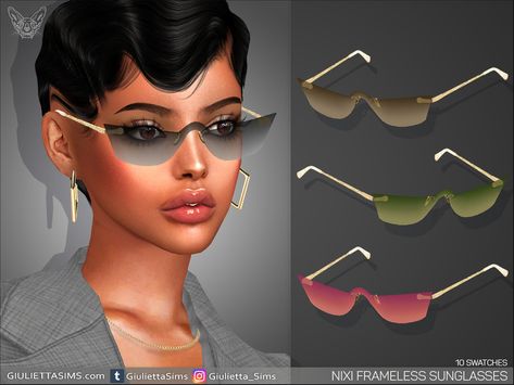 Cyberpunk Glasses, Cc Accessories, Sims 4 Piercings, Frameless Sunglasses, Yellow Sunglasses, Sims Games, Chic Sunglasses, Sims 4 Dresses, Pink Sunglasses