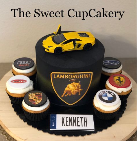 Lamborghini Car Cake, Lamborghini Cake, Car Cakes For Men, Car Cakes For Boys, Cars Cake Design, Cars Theme Cake, Cake Designs For Boy, Race Car Cakes, 7th Birthday Cakes