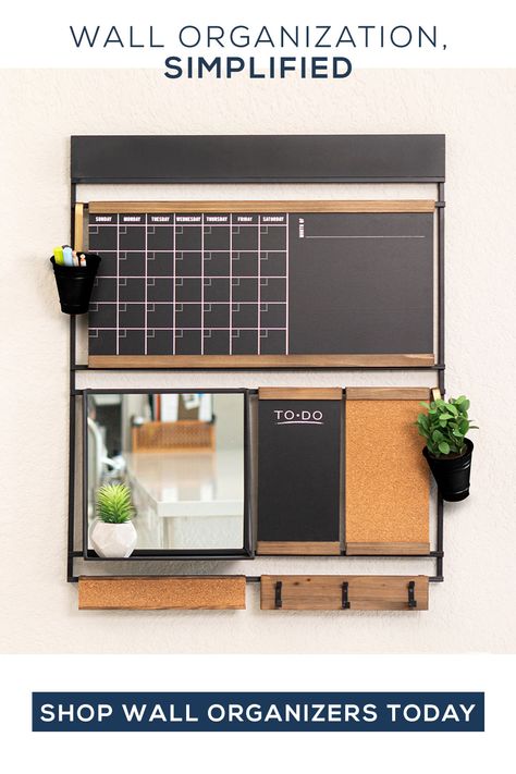 Let our wall organizer help plan your life. Start organizing your schedules and activities, motivate tasks for work and school, plan meals, and layout goals. Family Command Centers, Home Command Center, Command Centers, House Storage, Dream Dorm, House Organization, Apartment Vibes, Kitchen Toys, Creative Organization