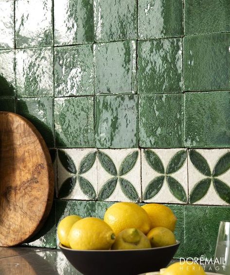 Green Glazed Tiles Kitchen, Zellige Tile Green Kitchen, Green Square Tiles Kitchen, Handmade Tiles Backsplash, Jade Tile Kitchen, Antique Tiles Kitchen, Green Square Tile Backsplash, Glazed Backsplash Tile, Green Tiles In Kitchen