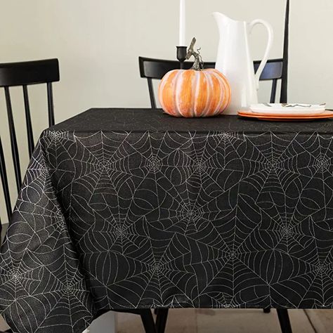 Halloween Table Cloth, Bbq Dinner Party, Halloween Dining Room, Cheap Tablecloths, Dining Room Tablecloth, Halloween Tablecloth, Fun Halloween Decor, Fabric Table, White Carpet