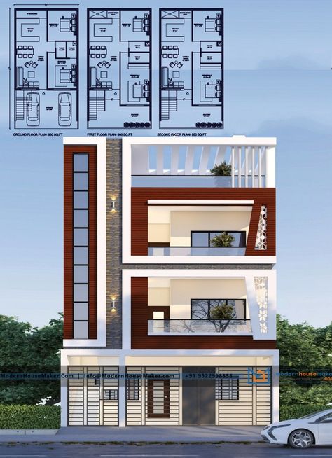 Apartments Modern Bunglow Desings Plan, Elevation Ideas For 2 Floor House, 2 Floors Building Elevation Modern, 30 40 Duplex House Front Elevation, Plan And Elevation Modern Houses, G+2 Elevation Design Indian Modern, Modern Exterior Design House, 3floors Building Elevation Modern, 30x40 House Elevation Design