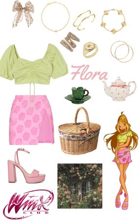 Winx Club Inspired Outfits Flora, Winx Club Clothes, Winx Flora Costume, Flora Halloween Costume, Flora Winx Club Costume, Flora Winx Club Outfit, Winx Club Logo, Flora Cosplay, Flora Outfits