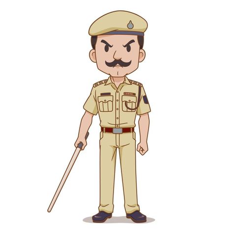 Cartoon character of Indian police holding baton. Police Illustration, Police Cartoon, Indian Police, Security Awareness, Doctor Drawing, Traffic Police, Comic Drawing, The Cartoon, Police Station