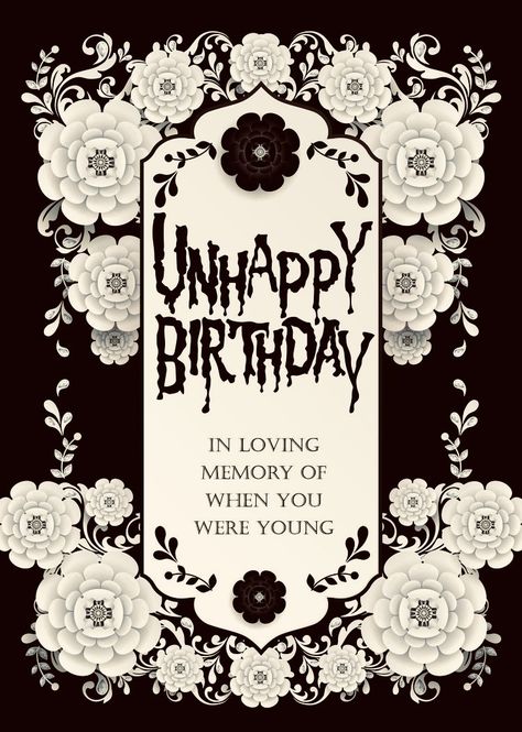 Emo Birthday Card Ideas, Horror 30th Birthday, Goth 18th Birthday, Goth Birthday Card, Gothic Birthday Card, Gothic Birthday Party Ideas, Gothic 30th Birthday, Dark Birthday Aesthetic, Emo Birthday Party