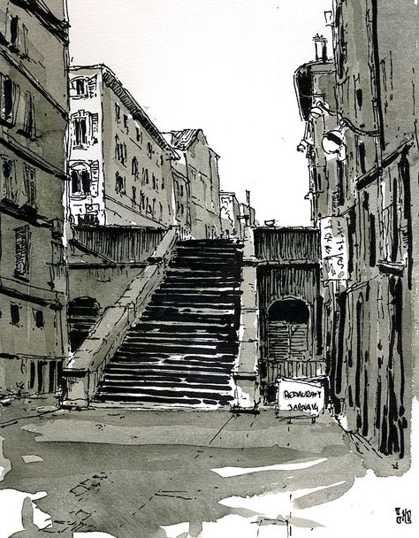 Architecture Drawing Sketchbooks, Colour Architecture, City Sketch, Architect Drawing, Watercolor Architecture, Graphic Novel Art, Landscape Sketch, Marseille France, City Drawing