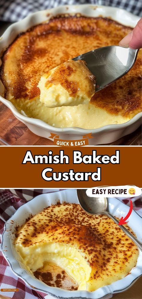 Experience the comforting pleasure of Amish Baked Custard. This creamy, smooth dessert is a timeless classic that brings homemade goodness to any meal. #ClassicDessert #HomemadeGoodness #CustardLover Amish Custard, Amish Baked Custard, Best Custard Pie Recipe, Baked Custard Recipe, Custard Baked, Custard Recipe Easy, Custard Pie Recipe, Pudding Custard, Baked Custard