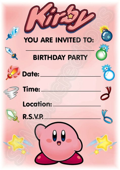 Nintendo Party, Kirby Nintendo, Kirby Character, Bday Party Theme, Super Party, Party Invitations Kids, Birthday Planning, 8th Birthday, Childrens Party