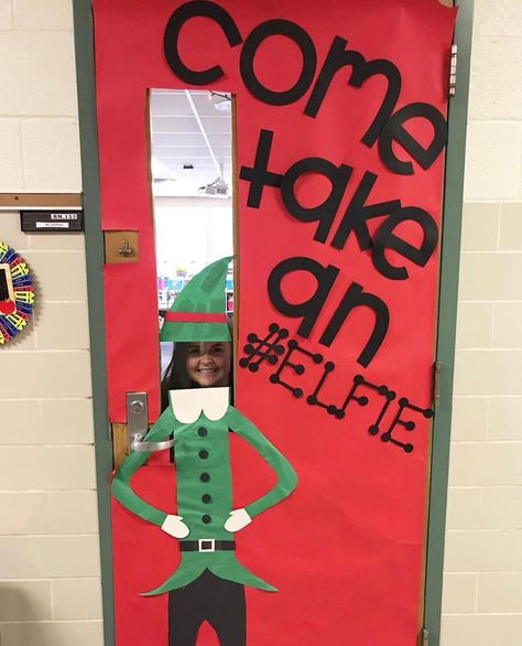 Holiday Classroom Doors, Take An Elfie, Door Decorations Classroom Christmas, Elf Door, Holiday Classroom, Door Decorating, Door Decorations Classroom, Holiday Door, Preschool Christmas