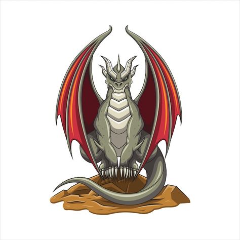 Dragon sitting on a rock vector illustra... | Premium Vector #Freepik #vector Sitting Dragon Tattoo, Sitting Dragon, Dragon Poses, Doodle Monster, Medieval Dragon, Dragon Face, Cool Dragons, Little Dragon, Cute Dragons