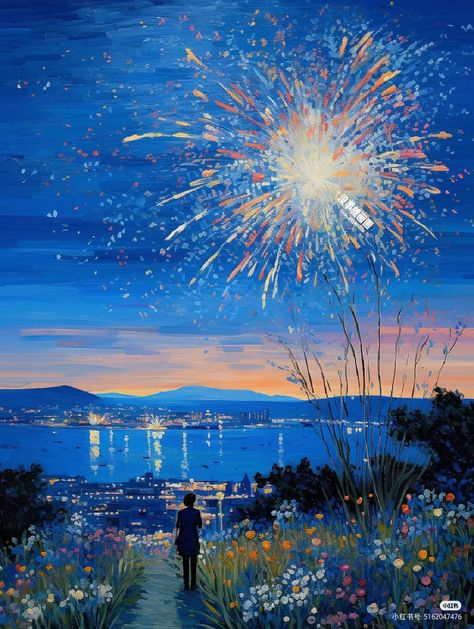 Fireworks Paintings, Firework Illustration, Fireworks Drawing, How To Draw Fireworks, Steve Hanks, Firework Painting, Background Drawing, Fun Fair, Falling Leaves