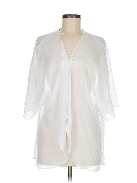 Unbranded Kimono Size: Medium Tops - used. 95% POLYESTER, 5% SPANDEX | Kimono: White Tops - Size Medium White Tops, Womens Tops, Size Medium, Spandex, White