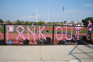 Pink Out Soccer Game Ideas, Pink Out Game Ideas, Pink Out Pep Rally Ideas, Pink Out Football Game Signs, Pink Out Ideas, Pink Out Cheer, School Sports Posters, Football Game Signs, High School Football Posters