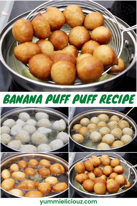 How to make Nigerian puff puff. This banana puff puff recipe is delicious. Nigerian puff puff is a popular Nigerian snack. Banana Puff Puff Recipe, Banana Puff Puff, Nigerian Puff Puff, Puff Puff Recipe, Hawaiian Dessert Recipes, Hawaiian Dessert, Deep Fried Bananas, Hawaiian Desserts, Unripe Banana