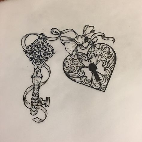 Heart Lock Tattoo, Lock Key Tattoos, Heart Locket Tattoo, Key Tattoo Designs, Lock Tattoo, Rose Drawing Tattoo, Key Tattoos, Key Tattoo, Anklet Tattoos