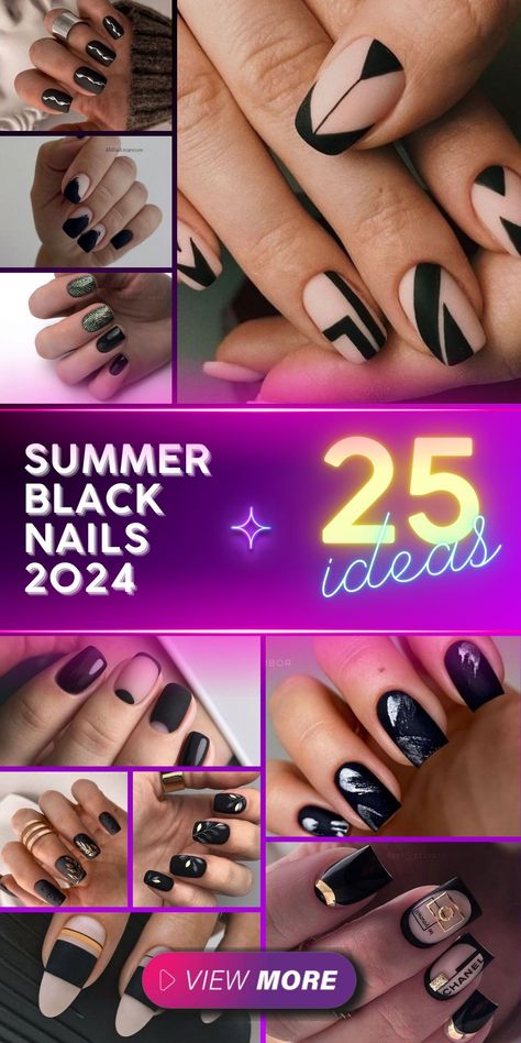 Embrace the hottest nail trend of 2024 with summer Black Nails 2024! Explore our collection of Art ideas acrylic and discover the perfect Inspo for your next manicure. From elegant acrylic coffin designs to playful accent nails, we've got everything you need to stay on-trend. Whether you're into sophisticated white and gold or bold purple and blue, our sets offer something for every aesthetic. Get ready to show off your trendy nails all summer long. Black Minimalist Nails, Black Manicure, Matte Black Nails, Purple Nail Art, Creative Nail Designs, Summer Black, Trendy Art, Acrylic Designs, Accent Nails