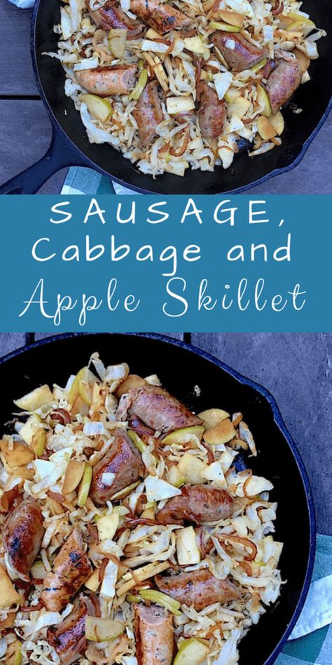 Sausage, Cabbage, and Apple Skillet - Mom's Kitchen Handbook Chicken Apple Sausage And Cabbage, Kielbasa Cabbage And Apples, Cabbage Apples And Sausage, Sausage Cabbage Apple Skillet, Smoked Apple Sausage Recipes, Fall Cabbage Recipes, Sausage And Apples Recipes, Cabbage And Apples Recipes, Apple Sausage Recipes Dinners