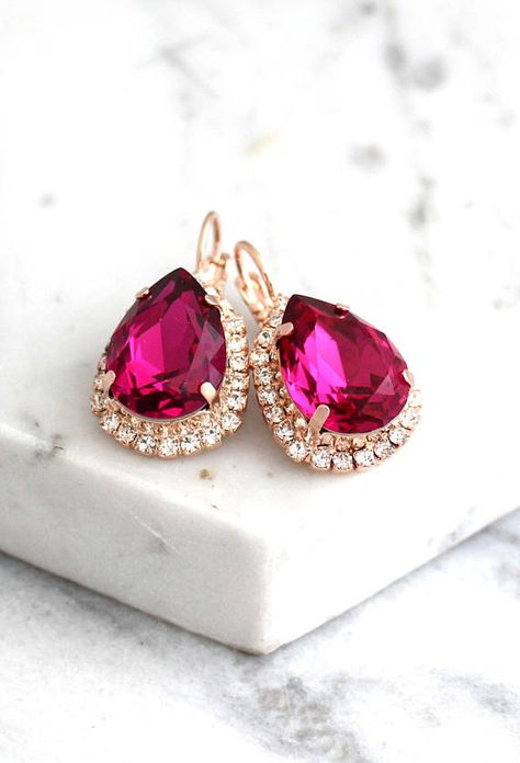 Pink Drop Earrings, Swarovski Crystal Drop Earrings, Bridesmaids Earrings, Fuchsia Color, Swarovski Crystal Earrings, Drop Dangle Earrings, Swarovski Earrings, Crystal Drop Earrings, Pink Earrings