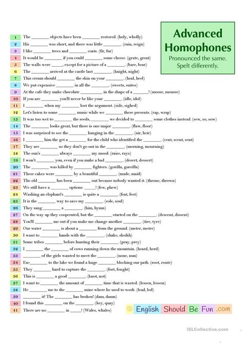 Homophones Worksheets, Advanced Grammar, Worksheets For Grade 3, Have Fun Teaching, English Grammar Worksheets, Grammar Practice, 2nd Grade Worksheets, Advanced English, Vocabulary Worksheets