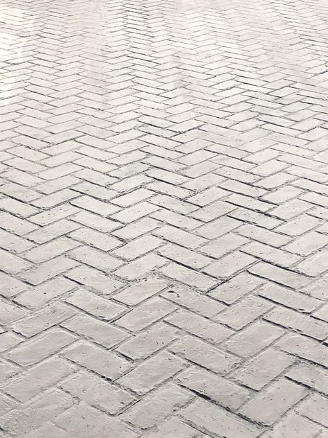 Stamped concrete with herringbone  pattern in pewter grey. Stamped Concrete Colors, Stamped Concrete Designs, Stamped Concrete Patio Designs, Stamped Concrete Patterns, Stamped Concrete Driveway, Concrete Patio Designs, Driveway Design, Stamped Concrete Patio, Concrete Bricks