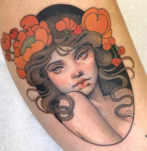 Hannah Flowers on Instagram: “Thanks Abbie!” Hannah Flowers, Flowers Tattoos, Art Nouveau Tattoo, Neo Tattoo, Nouveau Tattoo, Flowers Tattoo, Tattoo Portfolio, Aesthetic Tattoo, Elegant Tattoos