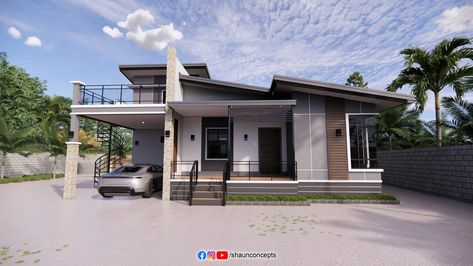 Bungalow With Mezzanine, Bungalow With Roof Deck, Long Span Roof, Bungalow With Loft, House Design Bungalow, Contemporary Bungalow, Rooftop Balcony, Deck House, Mezzanine Bedroom