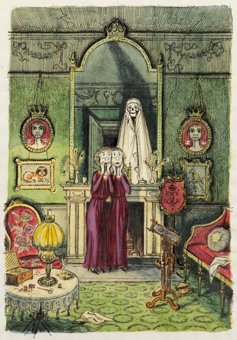 Haunted Mirror, John Kenn Mortensen, Paul Delvaux, Cozy Illustration, Horror Core, John Kenn, Lovecraft Art, Norman Lindsay, Cthulhu Art