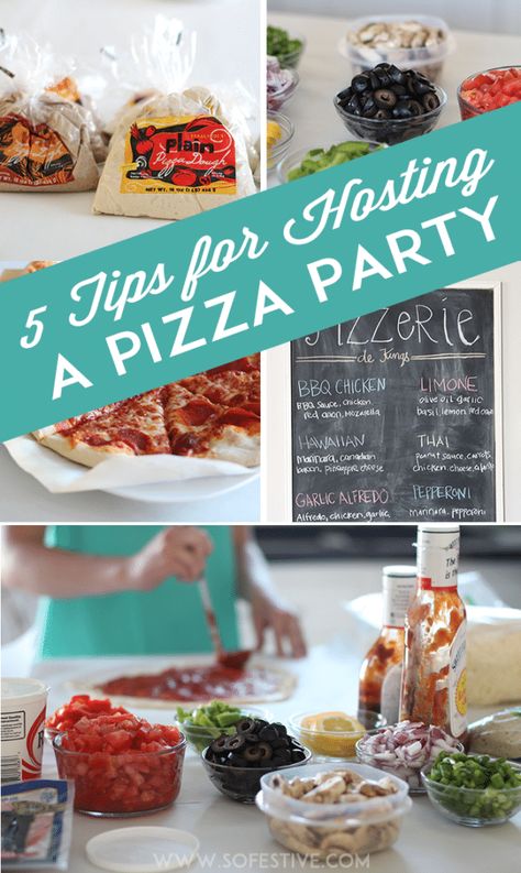 Tips-for-hosting-pizza-party Party Salad Ideas, Pizza Party Side Dishes, Personal Pizza Party, Oven Appetizers, Simple Party Food Ideas, Pizza Party Menu, Pizza Night Party, Pizza Bar Party, Homemade Pizza Party