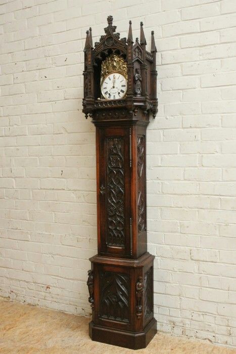 Gothic grandfather clock Grandfather Clock Aesthetic, Thrift Flip Furniture, Gothic Clock, Grandfather Clock Modern, Modern Grandfather Clock, Clocks Art, Victorian Princess, Victorian Clocks, Gothic Grandfather Clock