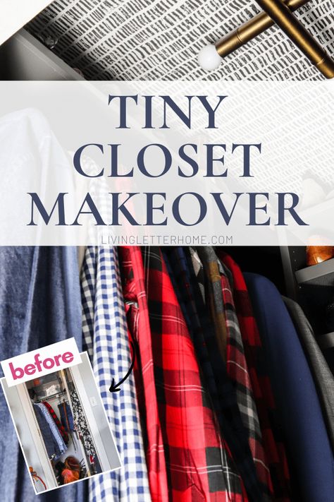 Functional and organized Tiny Closet Makeover Sharing Small Closet With Husband, Tiny Master Closet, Tiny Closet Makeover, Home Depot Colors, Tiny Closet Organization, Small Closet Makeover, Primary Closet, Closet Small Bedroom, White Closet