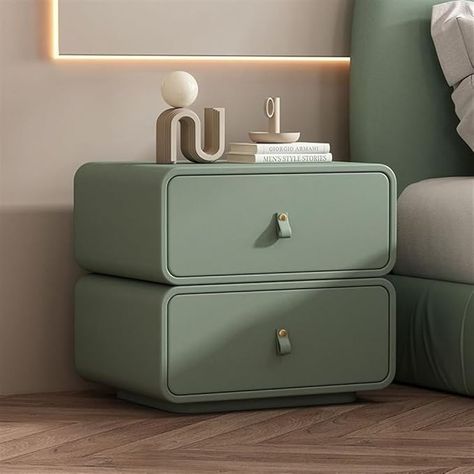 Amazon.com: ZWLGZL Nightstand Bedside Table, Modern Simple Rounded Corner Leather Bedroom Storage Cabinet, Minimalist and Practical Side Table (Color : Fruit Green, Size : 45x40x48cm) : Home & Kitchen Bed Side Table With Storage, Side Table Design Bedroom, Side Tables Bedroom Modern, Cabinet Minimalist, Green Bedside Table, Bed Side Table Design, Green Nightstands, Side Stool, Bedside Table Modern